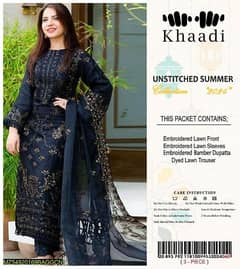 3 pics women's unstitched lawn Embroidered suit