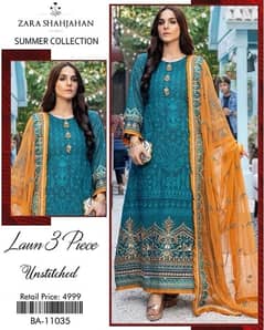 3 pcs women’s unstitched lawn embroidered suit