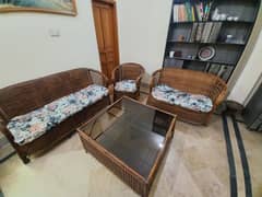 Full Cane Sofa Set with Glass Table in Condition Good