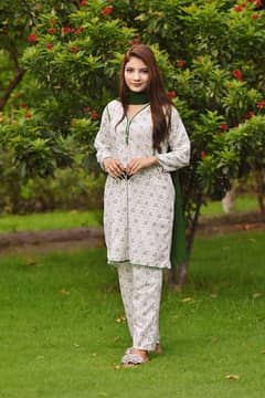 3 Pcs Womens Stitched cotton printed suit