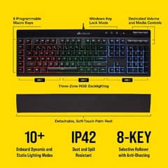 Corsair K55 RGB Gaming Keyboard Three-Zone dynamic RGB backlighting