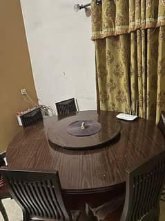 Wooden Dining table with 5 chairs, small rotatable table