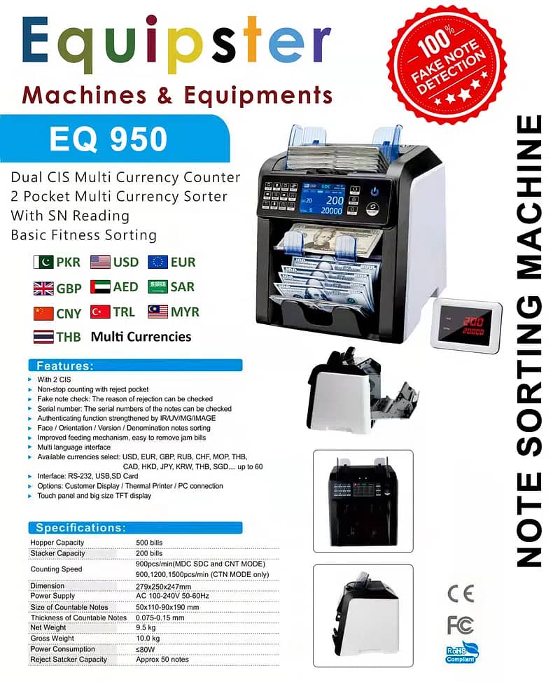 Cash Sorting Machine, Fake Note Detection, Cash Counting, Mix Value 4