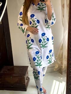 2 pcs women stitched Arabic Lawn block print