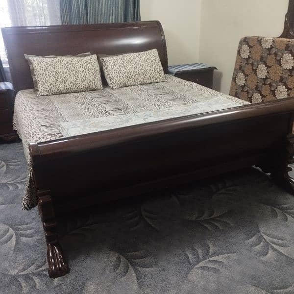 King Size Double Bed with Mattress and 2 side tables 1