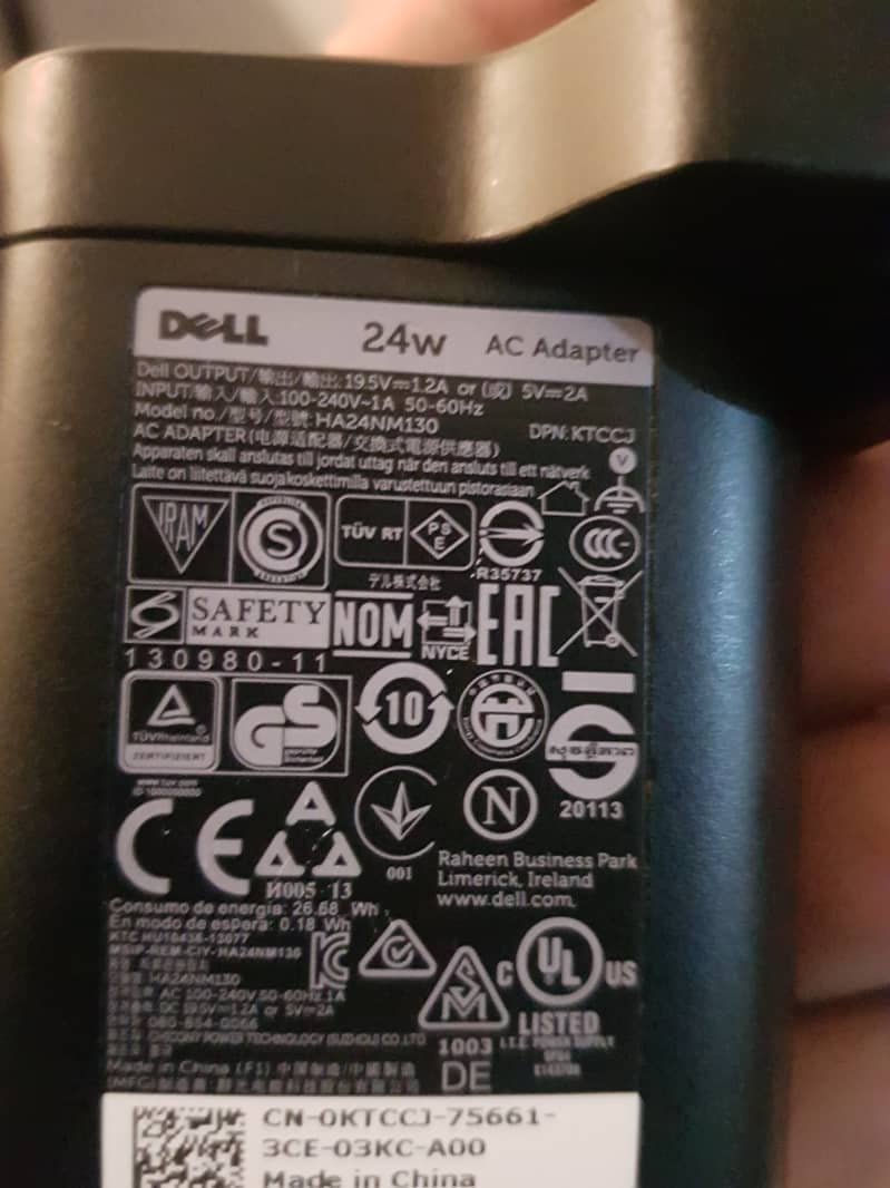 DELL VENUE PRO CHARGER ORIGINAL 24W ADAPTER 19.5v ~ 1.2A 2