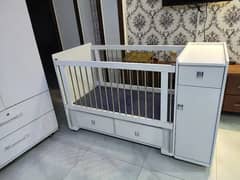 White Baby cot with storage and wardrobe for baby kids