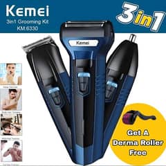Kemei KM-6330 3-in-1 Grooming Kit with Free Derma Roller and Delivery"