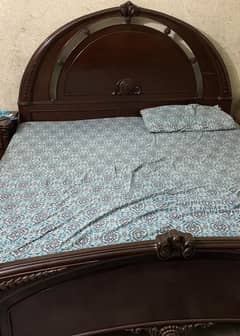 Wooden bed & mattress with two side tables