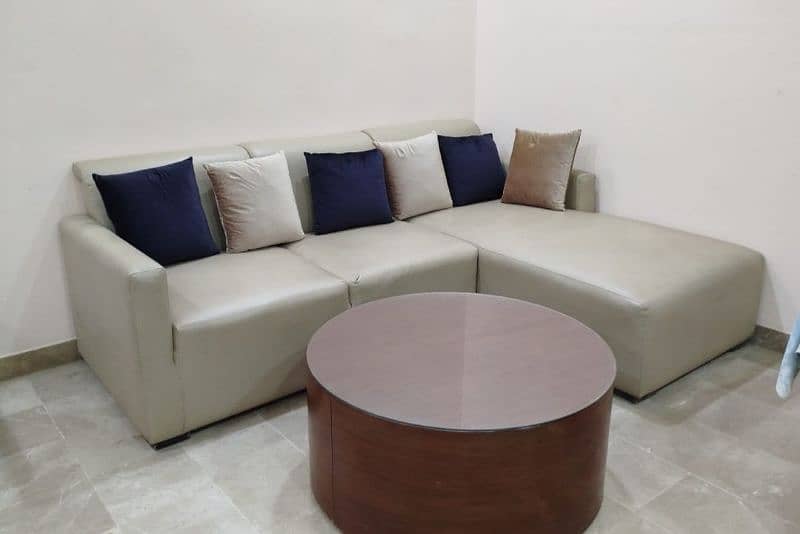 Corner Sofa with Wooden Polished Table with glass top 0