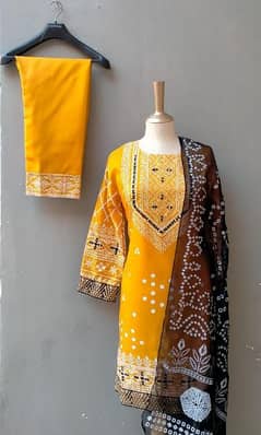 3pcs women's stitched kotton silk printed suit