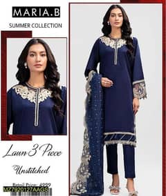 3 Pcs Woman 's Umstitched lawn Embroidered Suit