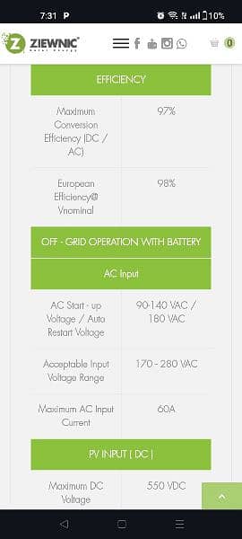 Ziewnic Mars 4.5 kw Gold PV 6200- 1 year Used 6