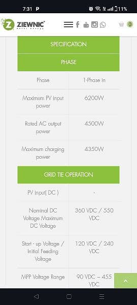 Ziewnic Mars 4.5 kw Gold PV 6200- 1 year Used 8