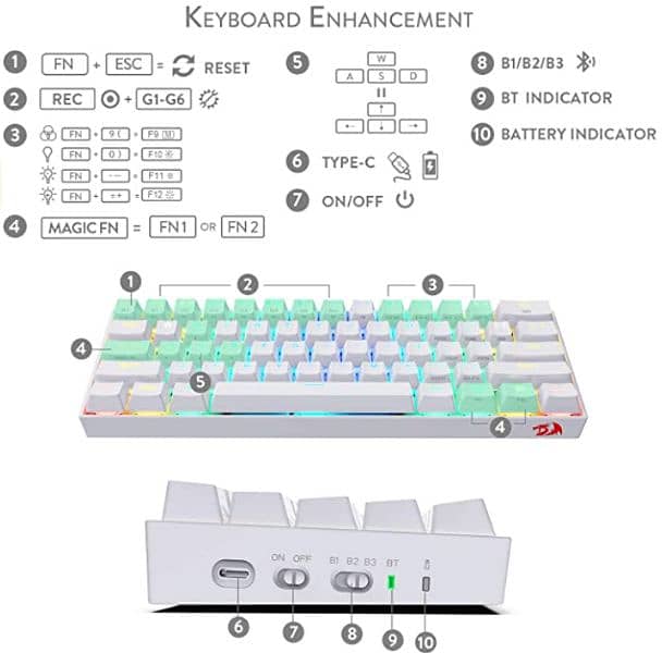 gaming keyboard reddragon k530 white premium 10/10 6