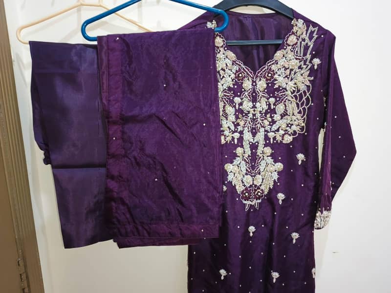 Hand-Embroidered Plum Party Dress - New, Never Worn, Silver/Gold Work 0