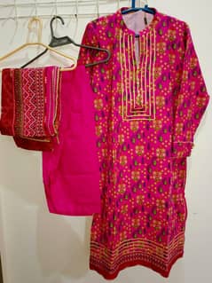 Bonanza Satrangi Lawn Pret Suit - Brand New, Pink with Yellow Accents