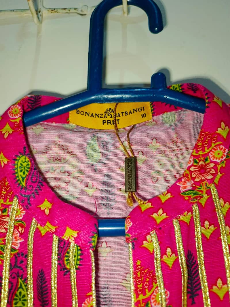 Bonanza Satrangi Lawn Pret Suit - Brand New, Pink with Yellow Accents 1