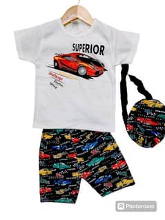 2 Pcs Boy's Jersey Printed Shirt And Shorts Set