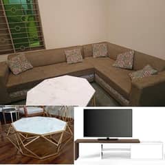 House Hold Set L shape Sofa 6 seater center table, TV Rack