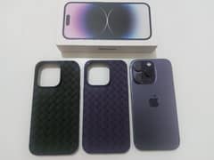 iPhone 14 Pro (PTA Approved - 256 GB - Purple) + Box + Wire + Cases