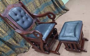 Rocking Chair with foot rest  Brass work & Leather clothing