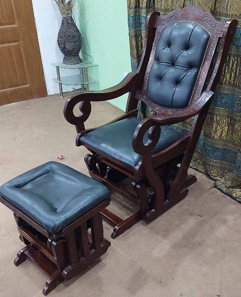 Rocking Chair with foot rest  Brass work & Leather clothing 1