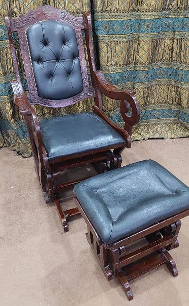 Rocking Chair with foot rest  Brass work & Leather clothing 2