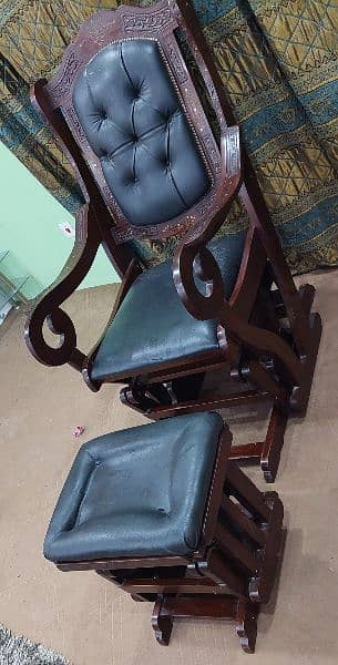 Rocking Chair with foot rest  Brass work & Leather clothing 3