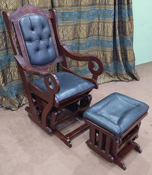 Rocking Chair with foot rest  Brass work & Leather clothing 4