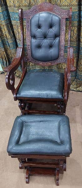 Rocking Chair with foot rest  Brass work & Leather clothing 5