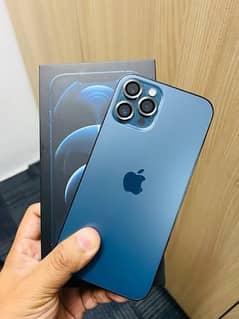 Iphone 12 pro max blue factory unlocked sim time with box