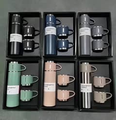 Vacuum Flask Set 500ml bottle with 3 cup and Gift Box