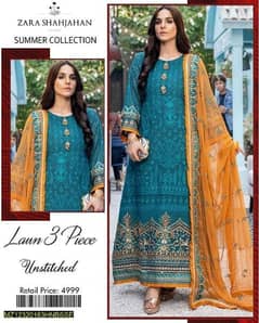3 PCs Woman's Unstitched Lawn Embroidered Suits Free Cash on delivery