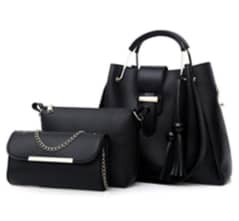 3 Pcs Women's PU Leather Plain Handbag