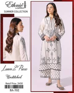 2 Pcs Women's Unstitched Lawn Embroidered Suit