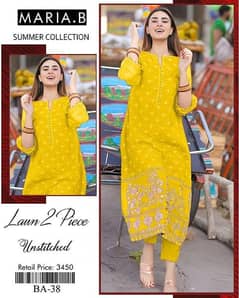 2 Pcs Women's Unstitched Lawn Embroidered Suit