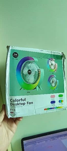 Portable Fan USB RGB Rechargeable Fan Light Computer Laptop Table Lamp 4