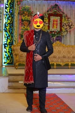 Elegant Black Sherwani, Kulla, Khussa for Bridegroom