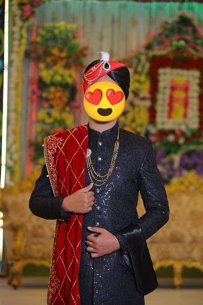 Elegant Black Sherwani, Kulla, Khussa for Bridegroom 2