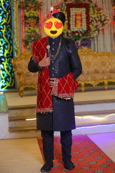 Elegant Black Sherwani, Kulla, Khussa for Bridegroom 6