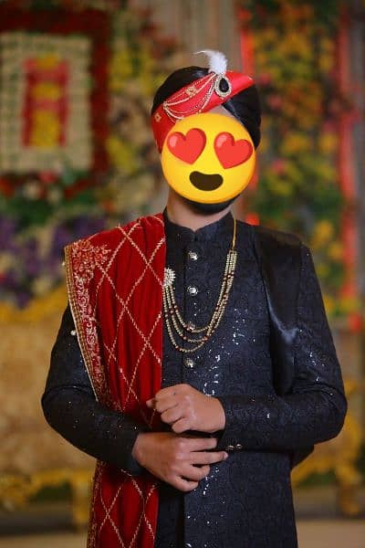 Elegant Black Sherwani, Kulla, Khussa for Bridegroom 7