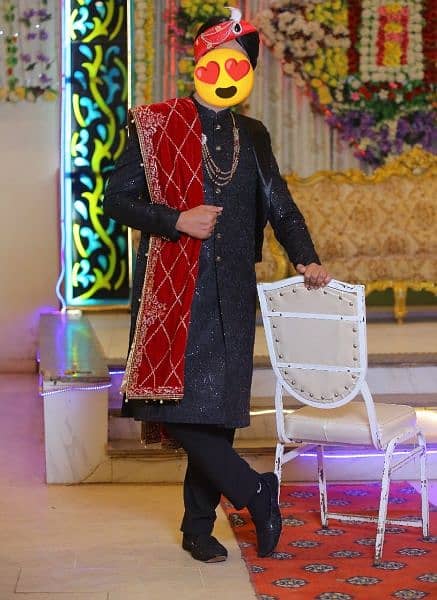 Elegant Black Sherwani, Kulla, Khussa for Bridegroom 8