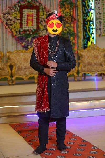 Elegant Black Sherwani, Kulla, Khussa for Bridegroom 9