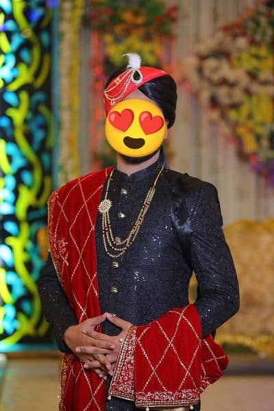 Elegant Black Sherwani, Kulla, Khussa for Bridegroom 11