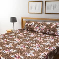 3 Pcs Crystal Cotton Printed Double Bedsheet