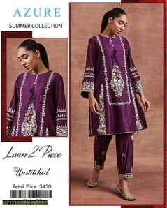 2 pcs women's unstitched lawn suit