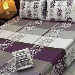 3 Pcs Cotton Printed Double Bed Sheet