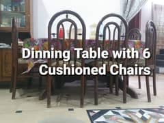 Wooden Dining Table With 6 Cushioned Chairs