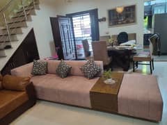1 Piece Large size sofa with attached Ottoman and Table